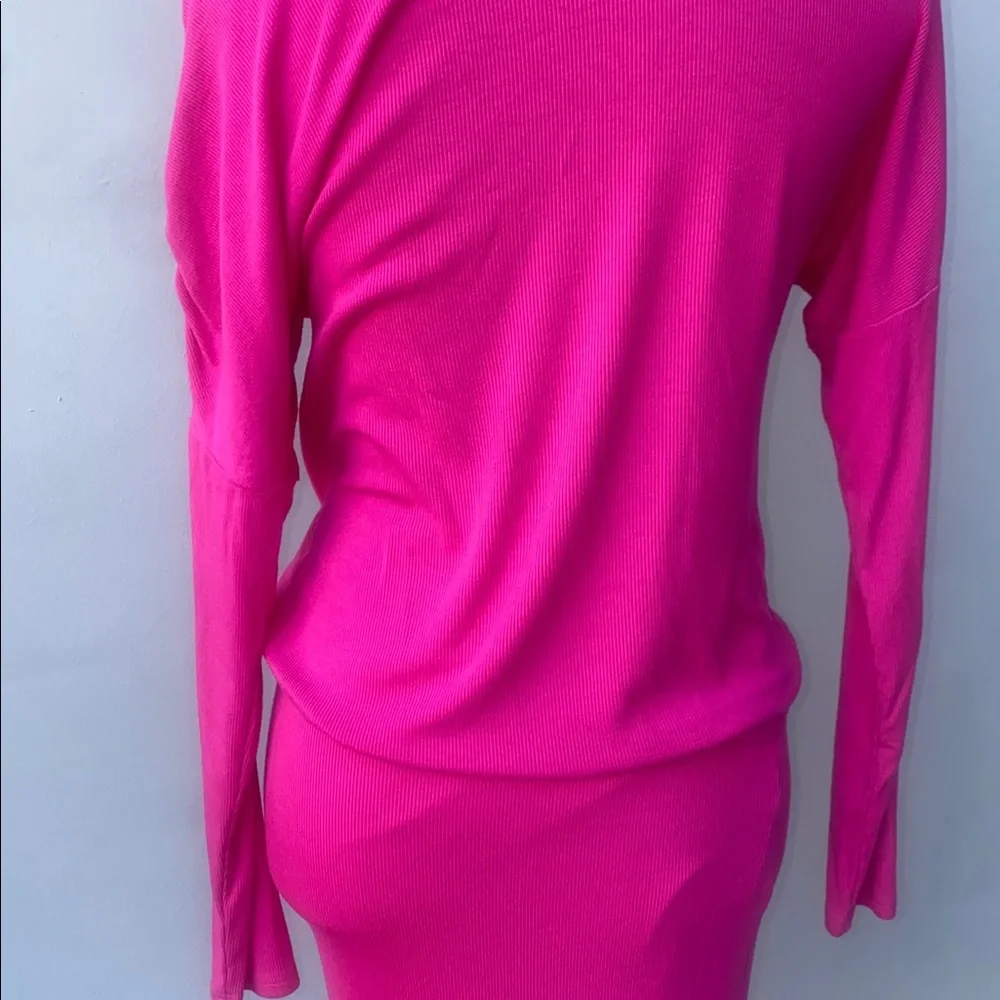 GENERATION LOVE Vibrant Pink Long Sleeve  2 pc. Outfit off shoulder on one side